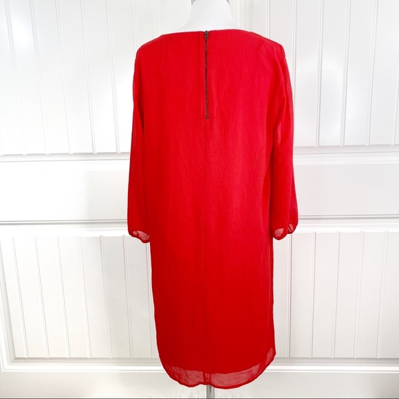 Pleione Hot Coral Red Chiffon A-line Shift Dress - Picture 4 of 5